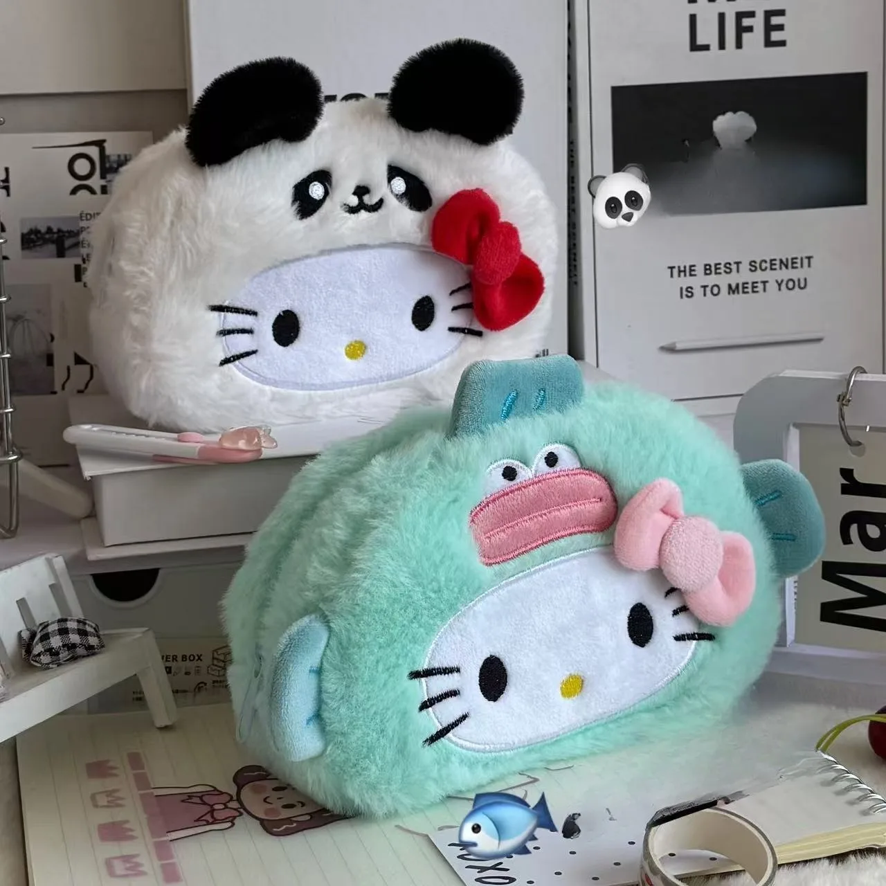 Niedliches Verkleidetes Hello Kitty Plüsch-Federmäppchen Panda Capybara Cartoon Große Kapazität Schüler-Schreibwaren-Aufbewahrungstasche Hochwertiges Plüsch – Detail 4