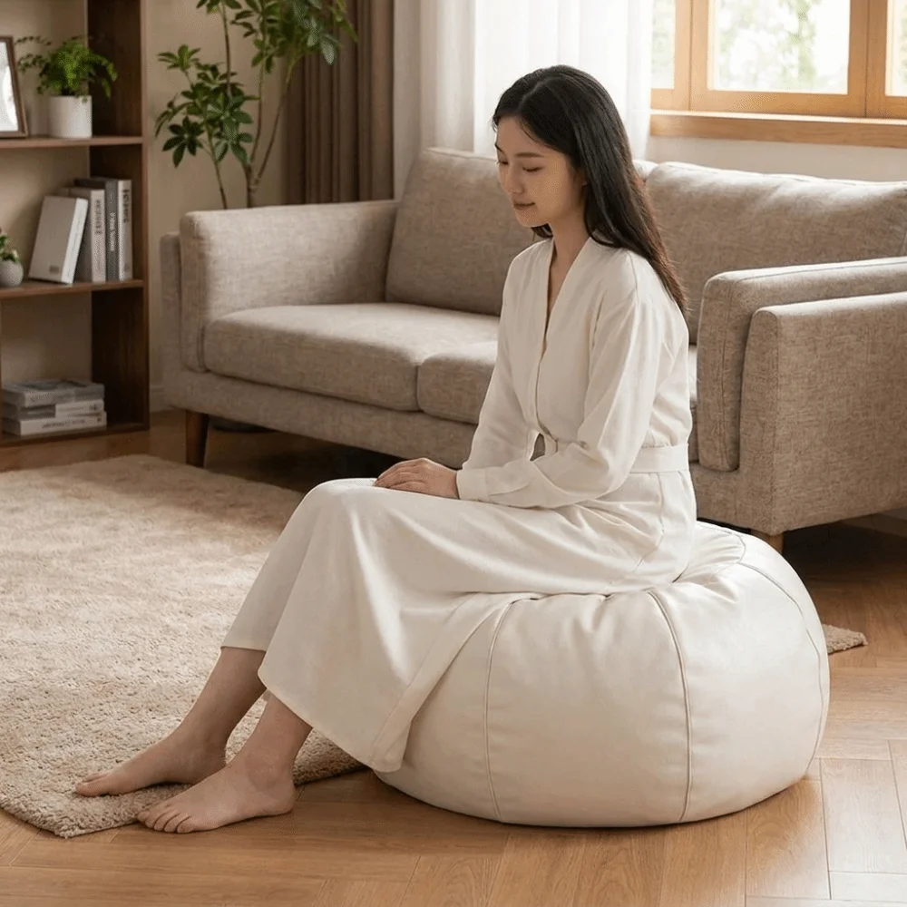 Versatile Round Pumpkin Pouf Cover Leather Large Capacity Footstool Cover Decorative Storage Bag Bay Window