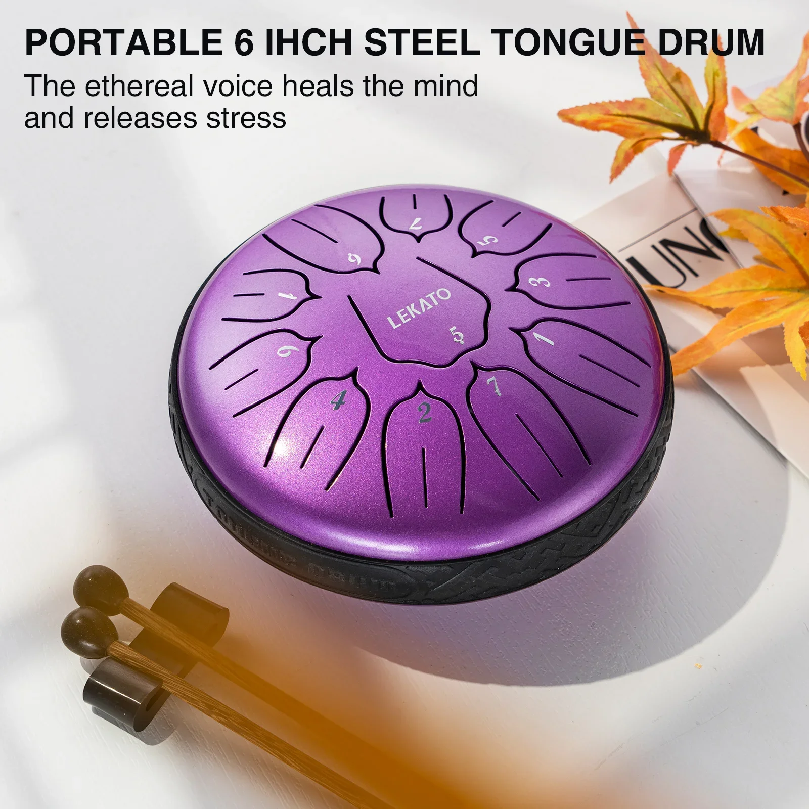 

LEKATO Beginner Steel Tongue Drum Kit - 6 Inch 11 Notes D Major, Complete Set w/Mallets, Picks, Book - Perfect Musical Gift
