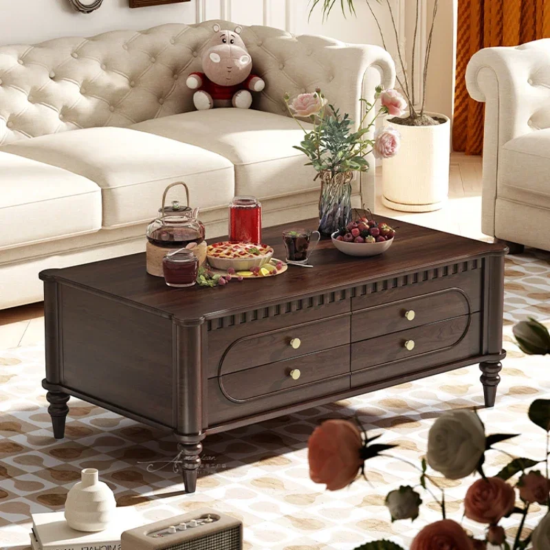 

Coffee Table TV Cabinet Combination Retro Style Light Luxury Small Apartment Living Room Log French Tea Table