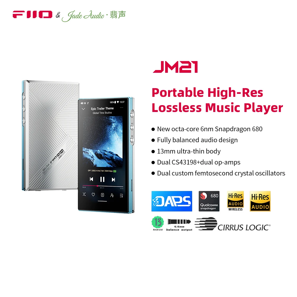 FiiO JM21 Android 13 Hi-Res Music Player MP3 with Snapdragon 680, Bluetooth WiFi USB DAC 12.5H Playtime