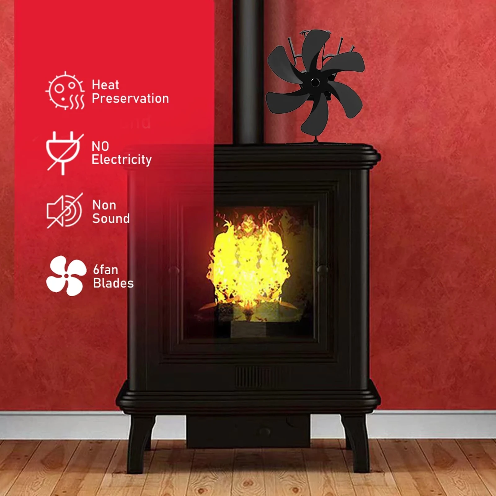 

Fireplace Fan ==7 Blades Stove ==Fan ==Powerless ==Energy Efficient ====Fan With Overheating Protection Stoves Home Accessories