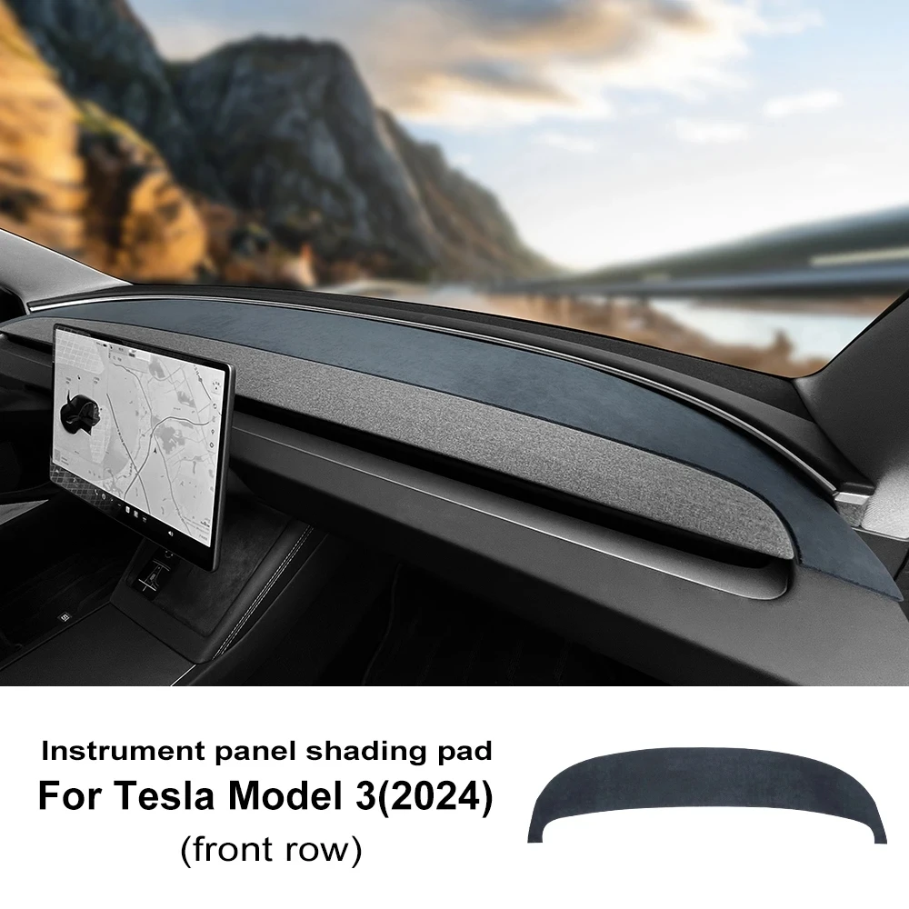 Top Flannel Dashboard Cover Pad for Tesla Model 3 Model Y 2017-2023 Highland 2024 Sunshade Protector Anti-UV Dash Mat Non-slip