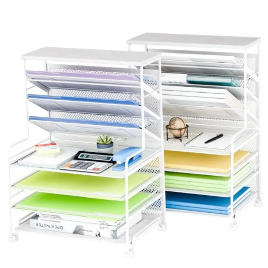 

Desk File Organizer 2 Pack Letter Tray Paper Organizer Mesh Desk Accessories File Folder for Office Home or School White