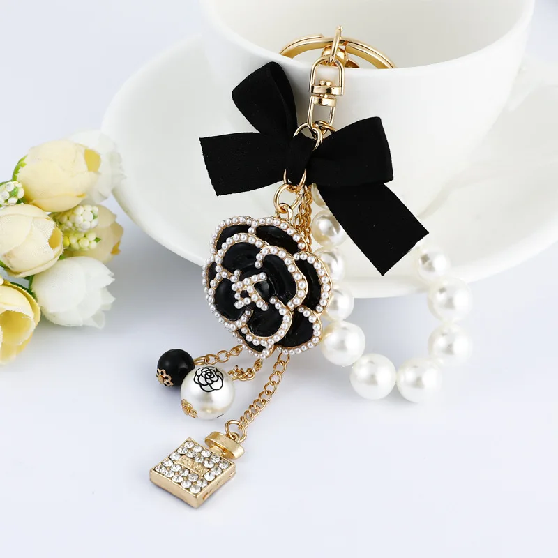 Exquisite and Creative Diyou Mountain Camellia Key Chain Exquisite Bow Pearl Chain Bag Pendant