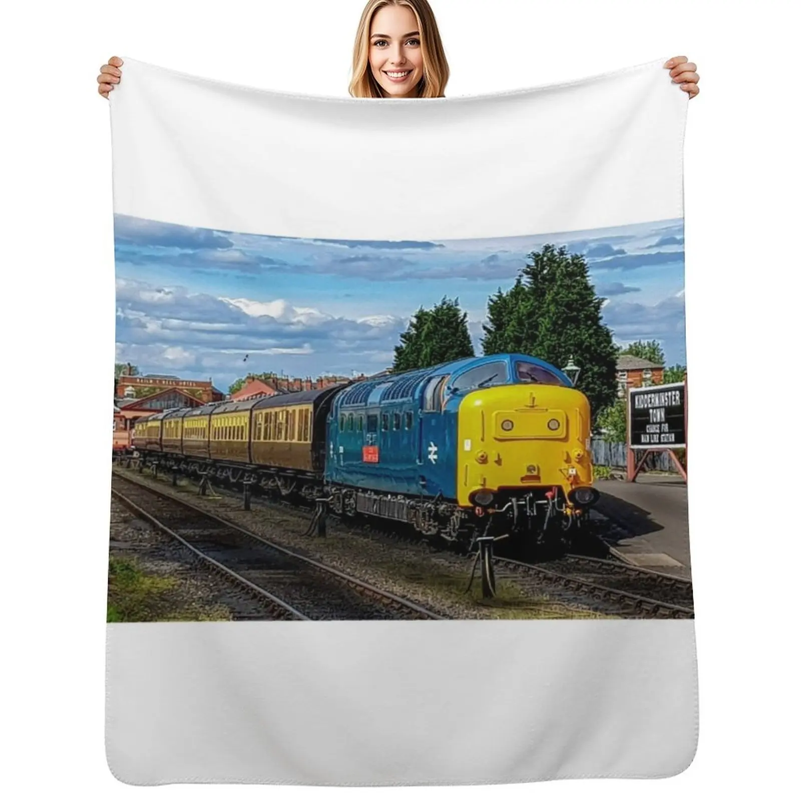 

Deltic class 55 at Kiderminster Severn valley station Throw Blanket Stuffeds wednesday Shaggy Luxury St Blankets
