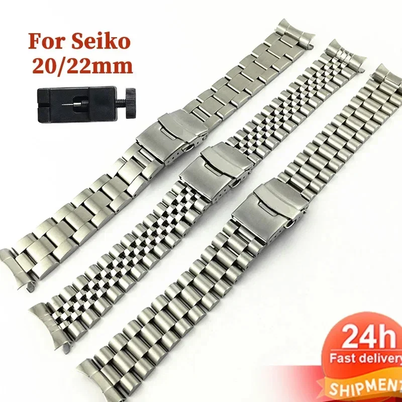 

20mm 22mm Solid Stainless Steel Band Curved End Replacement Strap for Seiko SKX007 SKX009 SKX011 with Tool Bracelets Accessories