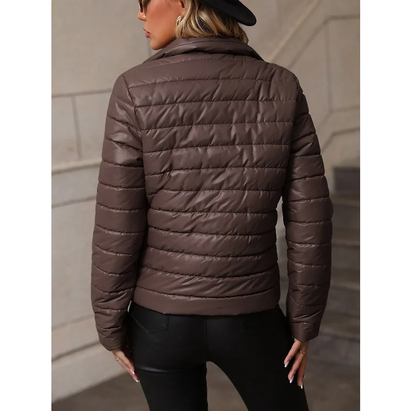 سترة نسائية لخريف وشتاء 2025 غير رسمية شبه الياقة المدورة مبطنة بالقطن سترة نسائية #4