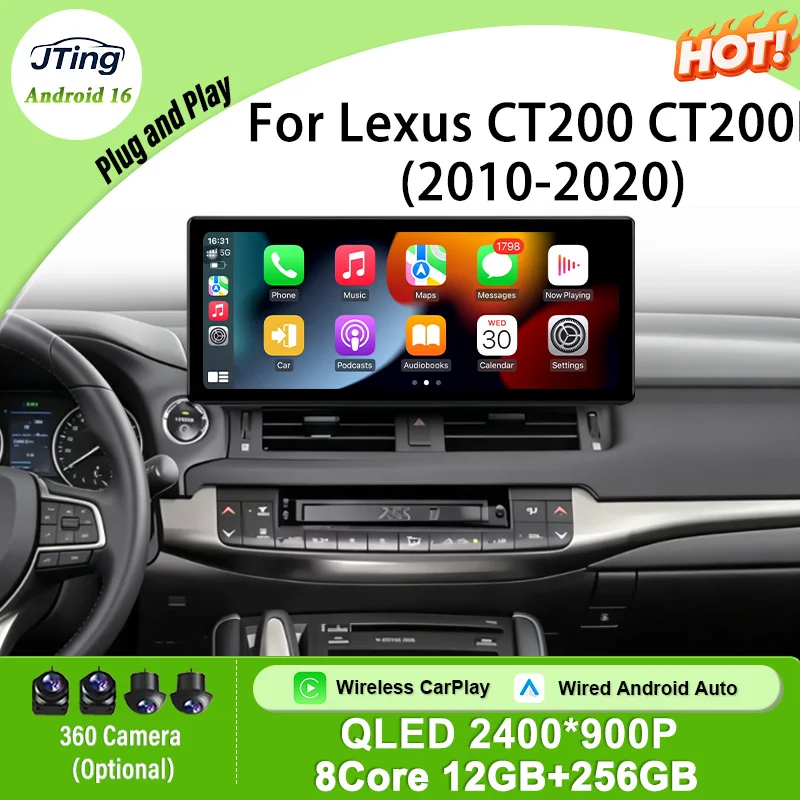 12.3 inch for Lexus CT200 CT200h 2010-2020 Android 16 Car Radio GPS Navi Wireless CarPlay Android Auto Bluetooth DSP IPS Screen