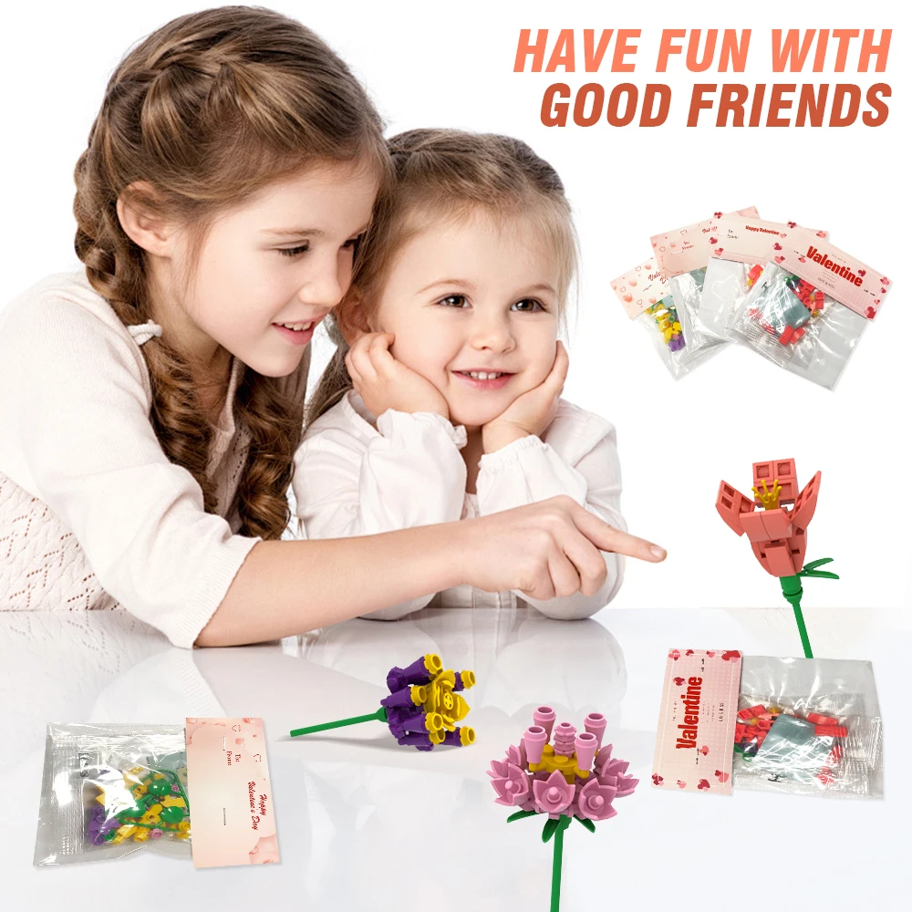 24 Packungen Blumenstrauß Baustein Ewiges Leben Blume DIY Modell Blöcke Blume Ziegel Valentinstag Geschenk Home Desktop Dekoration