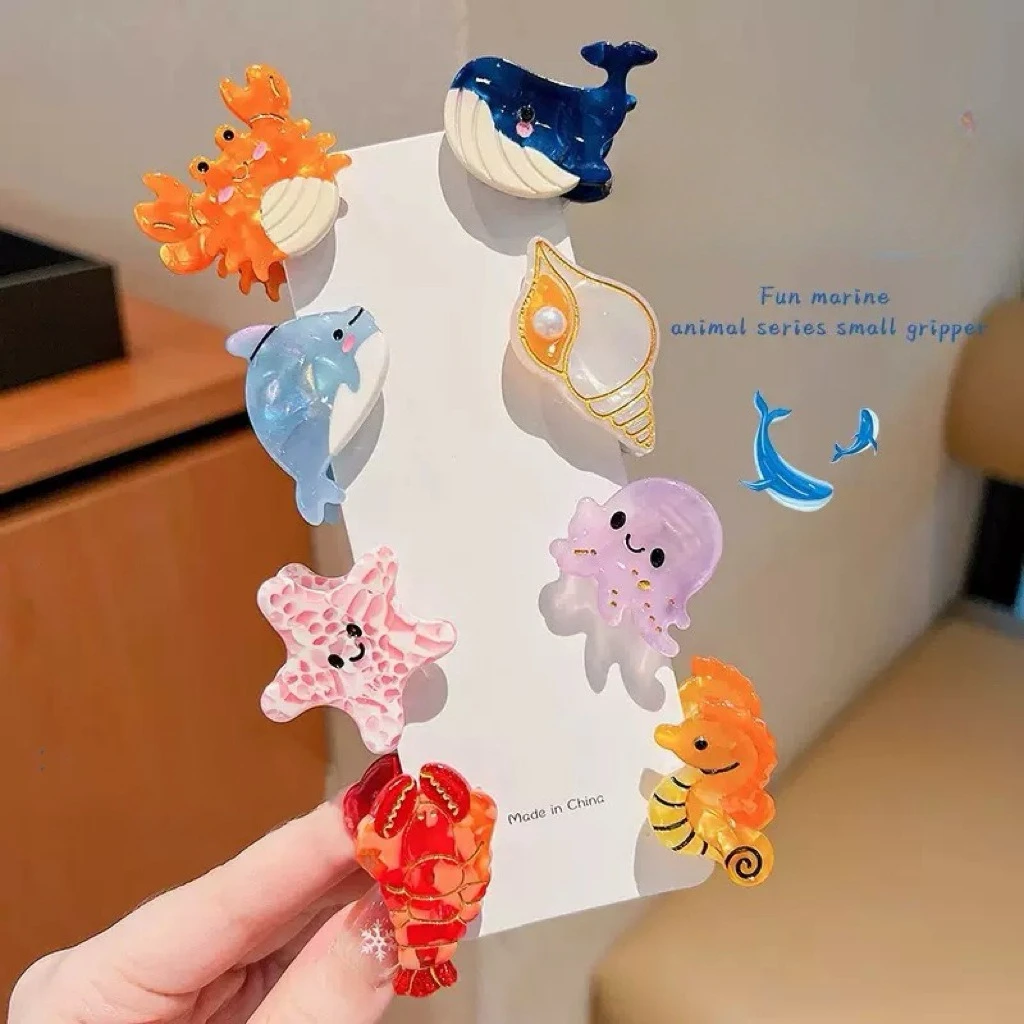 

Маленькая заколка для волос из ацетата океанского животного для женщин и девочек, милая, милая, нескользящая, коготь для волос, летняя пляжная, морская звезда, кит, краб, зажим, аксессуары