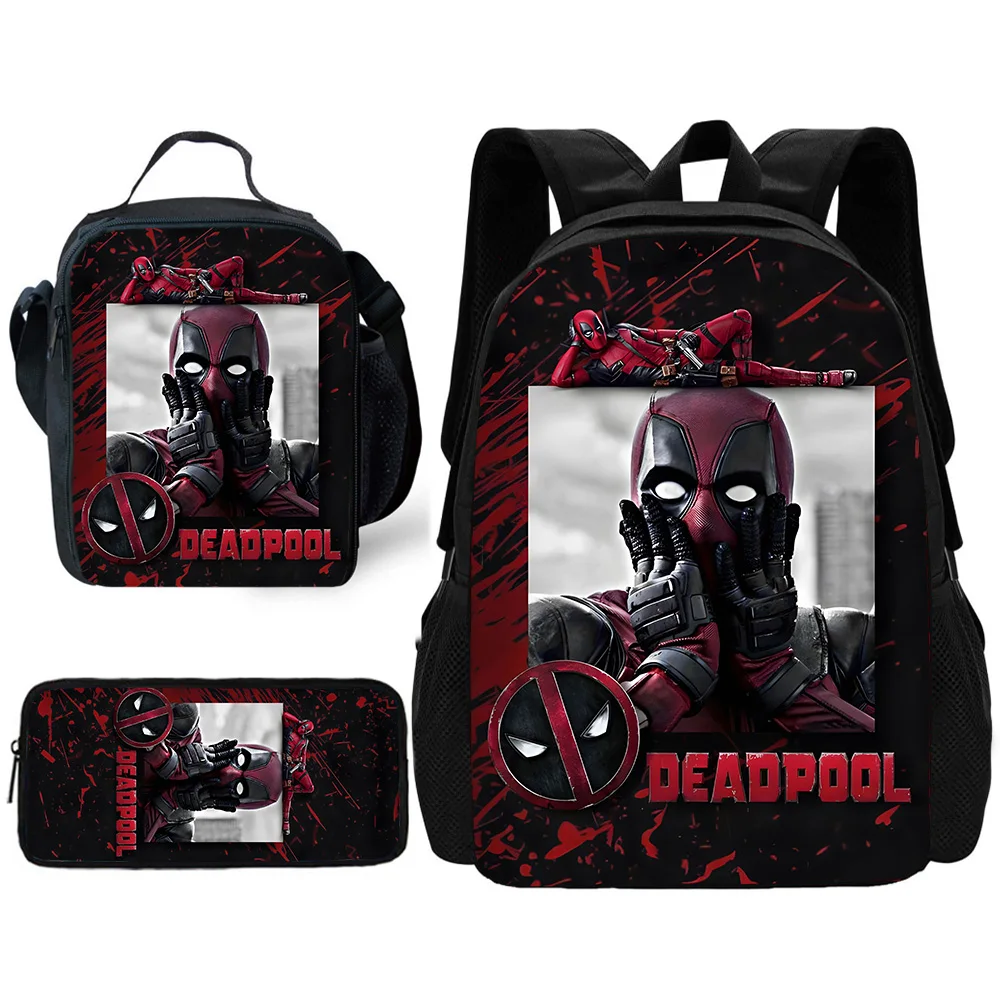 Deadpools กระเป๋าเป้สะพายหลังโรงเรียนลายซูเปอร์ฮีโร่สำหรับเด็กมีกระเป๋าอาหารกลางวันกระเป๋าดินสอกระเป๋านักเรียนสำหรับเด็ผู้ชายเด็กผู้หญิงของขวัญที่ดีที่สุด