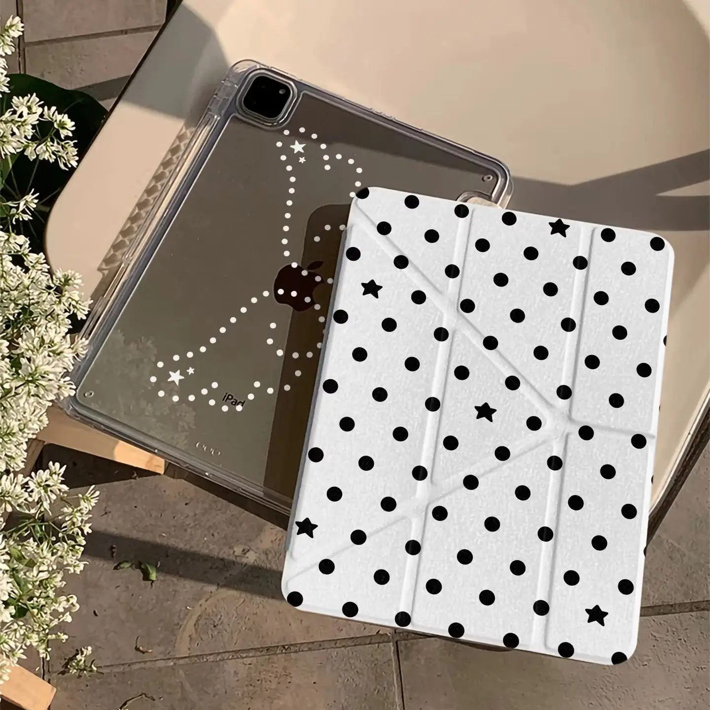 Ins White Wing Polka Dot Star Tablet Case For iPad Pro 11 12.9 13 A16 M2 M4 M3 M5 Shell 5/6/7/8/9/10/11th Mini Air 3 4 5 6 Cover