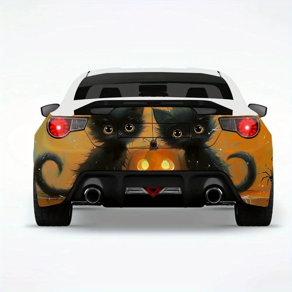 

Милые черные кошки с тыквой, автомобильная наклейка-виниловая наклейка на заднюю часть автомобиля, водонепроницаемые самоклеящиеся виниловые наклейки для хвоста автомобиля и бу