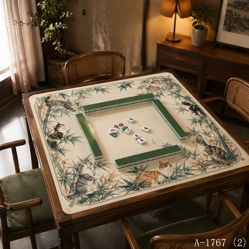 VIKAMA Peony Tiger Mahjong Table Mat Non Slip Square Game Pad Retro Chinese Oriental Game Table Decor Cover Non Slip Placemat