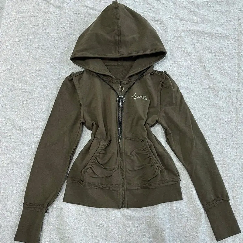 女性用長袖ジッパーパーカー,スリムプリントパンクジャケット,ヴィンテージスウェットシャツ,アメリカン原宿トップス,y2k服,2000