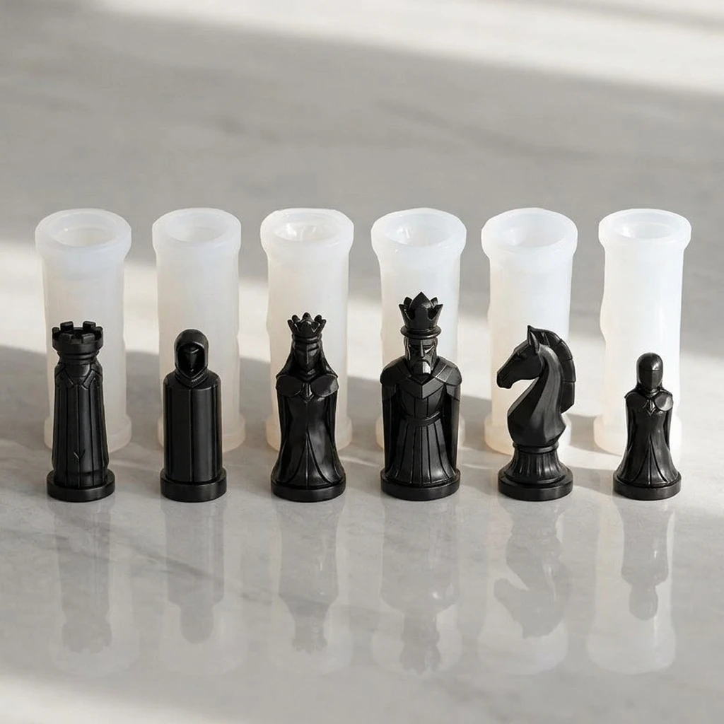 3D-Schach-Silikonform-Set, komplettes Set für Gips-DIY-Bastelarbeiten, transparentes, wiederverwendbares Werkzeug für Heimdekoration und Kunstprojekte