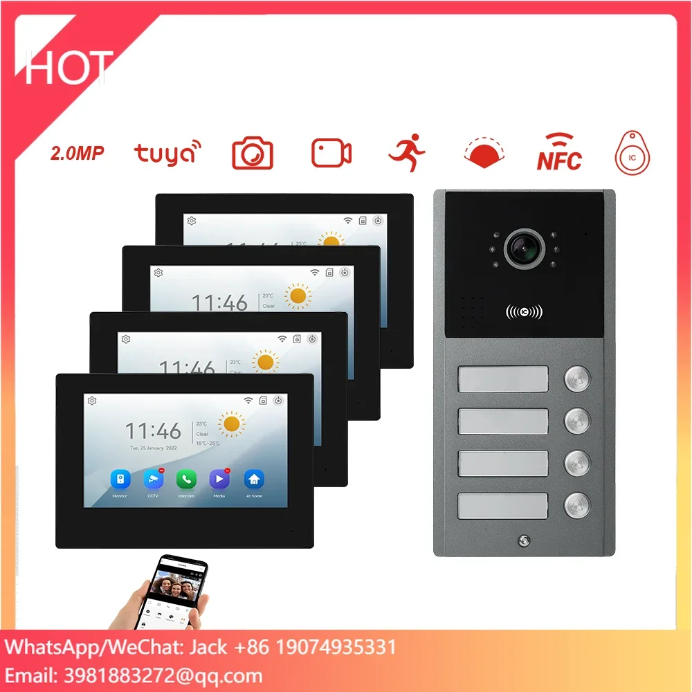 نظام هاتف باب فيديو ذكي 7 بوصة IPS يعمل باللمس 1080P HD كاميرا Tuya App التحكم عن بعد اتصال داخلي ثنائي الاتجاه لاسلكي خارجي #1