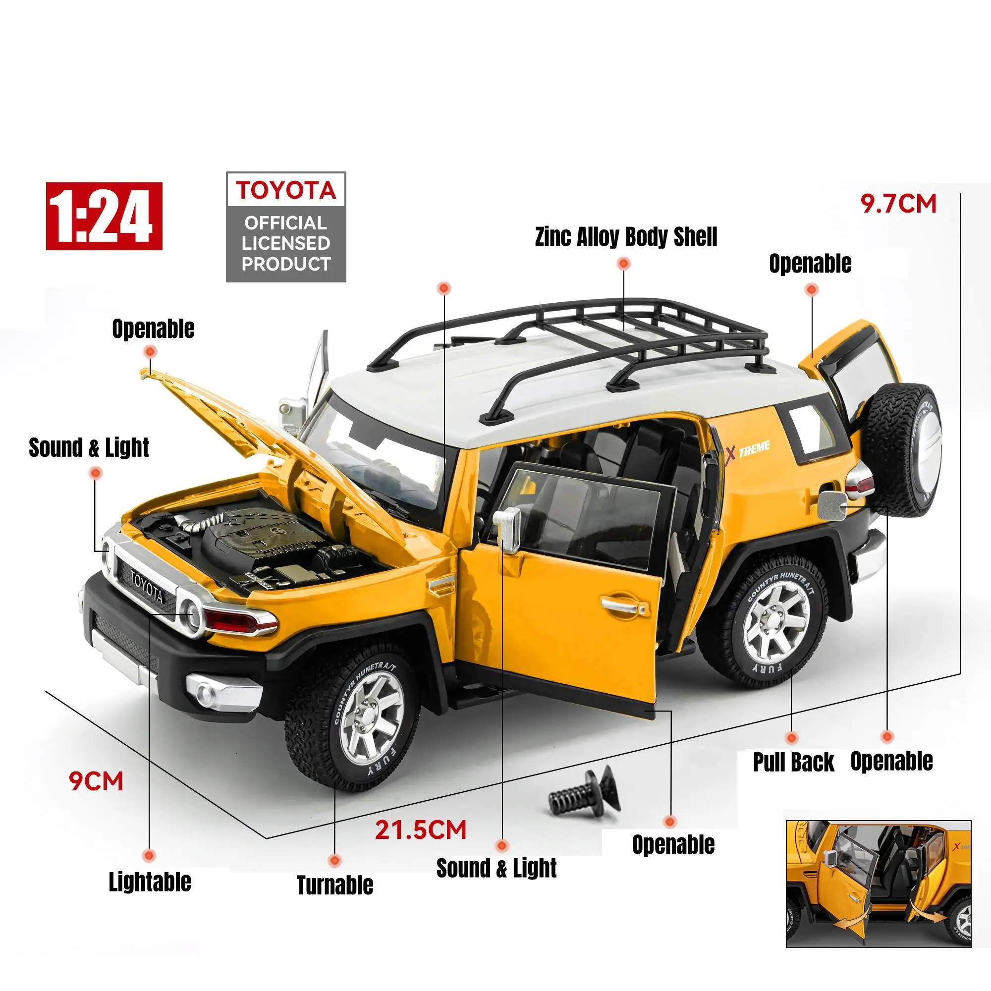 1/24 Toyota FJ Land Cruiser SUV Off Road Toy Car Diecast Metal Alloy Vehicle Miniature Model Collection Gift For Boy Children