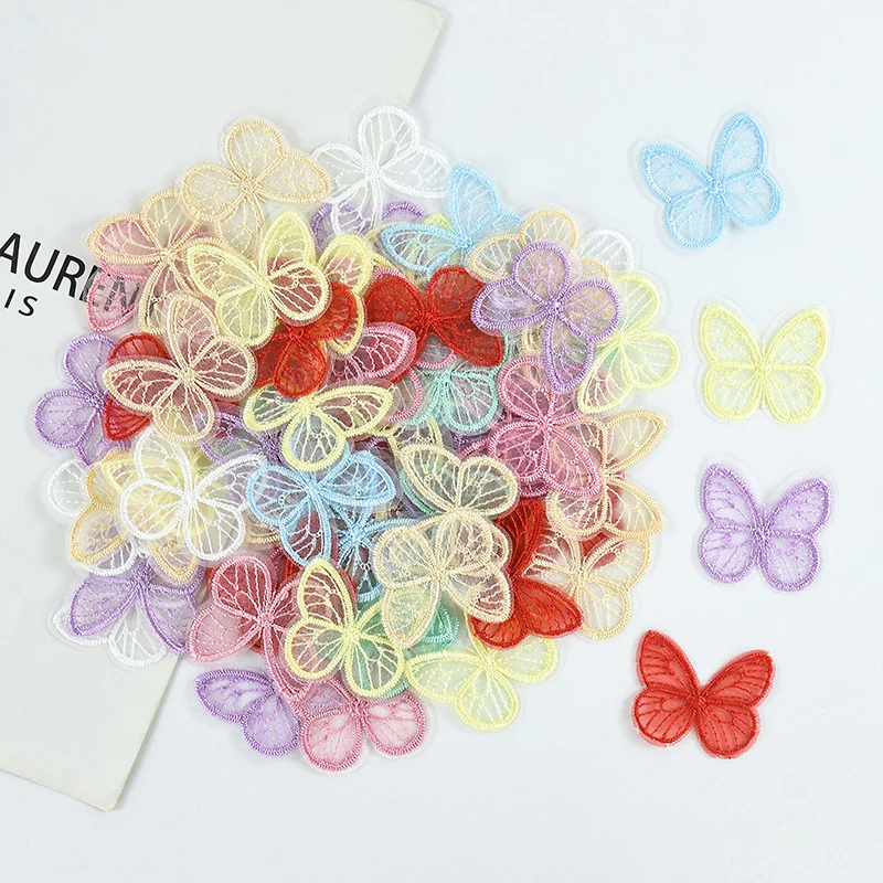 10/50Pcs 4.5*4cm Embroidered Mesh Butterfly Cloth Patches Appliques DIY Clothes Headwear Sewing Supplies Hair Clips Accessories