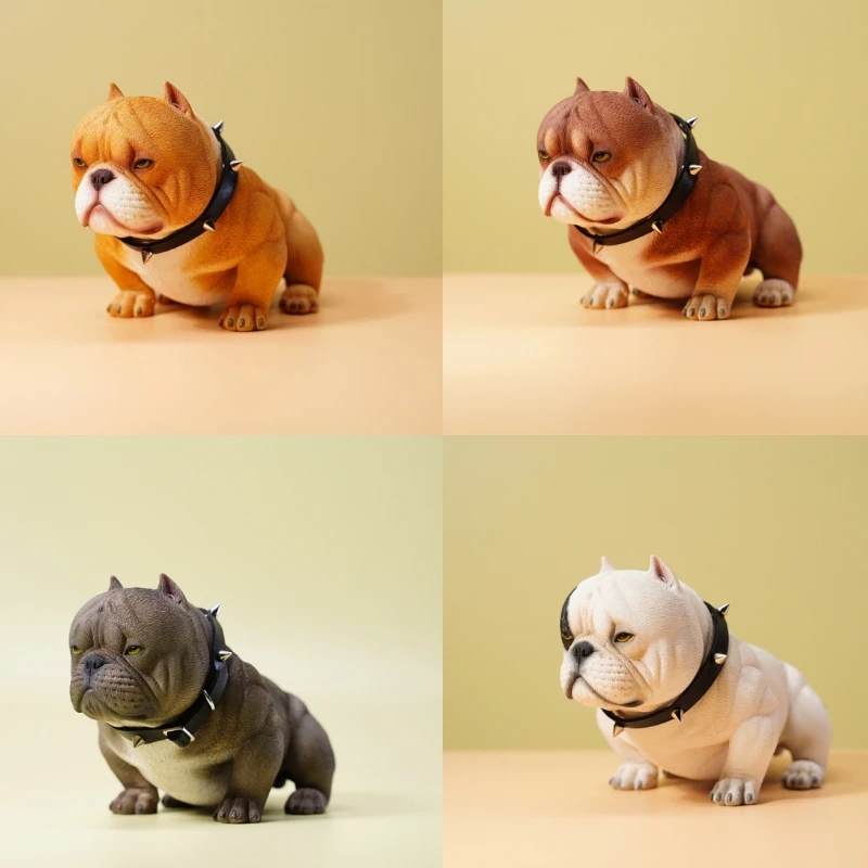 JXK 1/6 Mini Bully Dog Model Cute Animal Figure American Bully Pitbull Collector Pet Decoration Realistic  Educational Gift