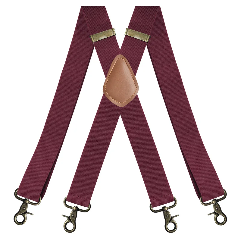 KBAP Vintage-Hosenträger für Männer, robust, groß, 3,5 cm breit, X-Form, 4 Bronze-Karabinerhaken, verstellbare elastische Hosenträger 8