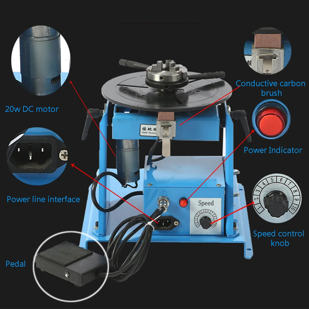 Pequeno posicionador de soldagem de 10 kg, plataforma giratória de soldagem automática combinada + mandril de 65mm de alta qualidade