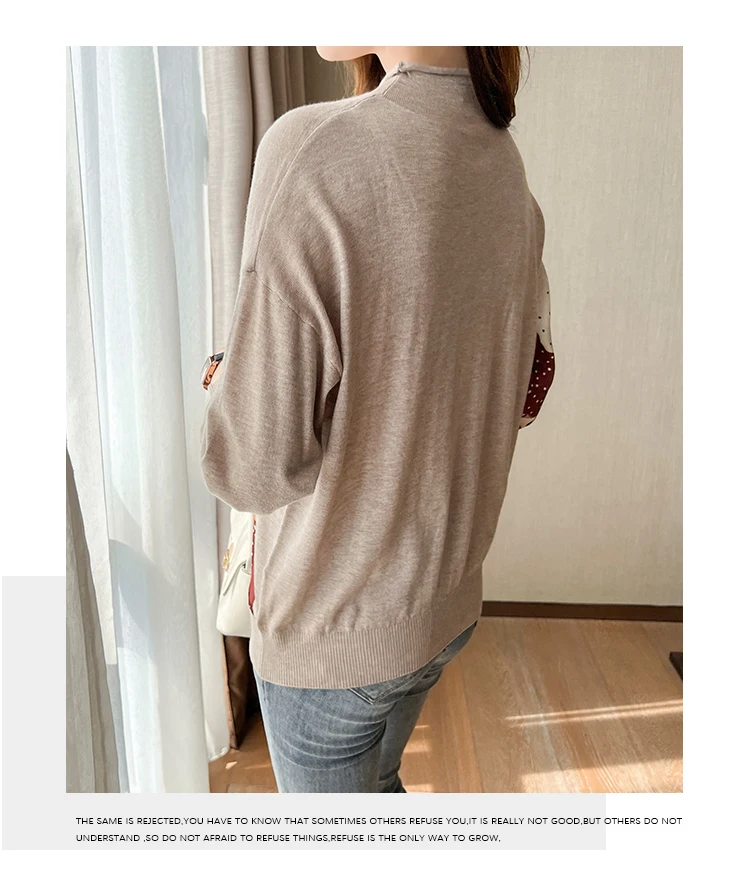 Vintage Women's Knited Tops Loose Print Knit Sweater  Womans Long Sleeve Knitting Tops