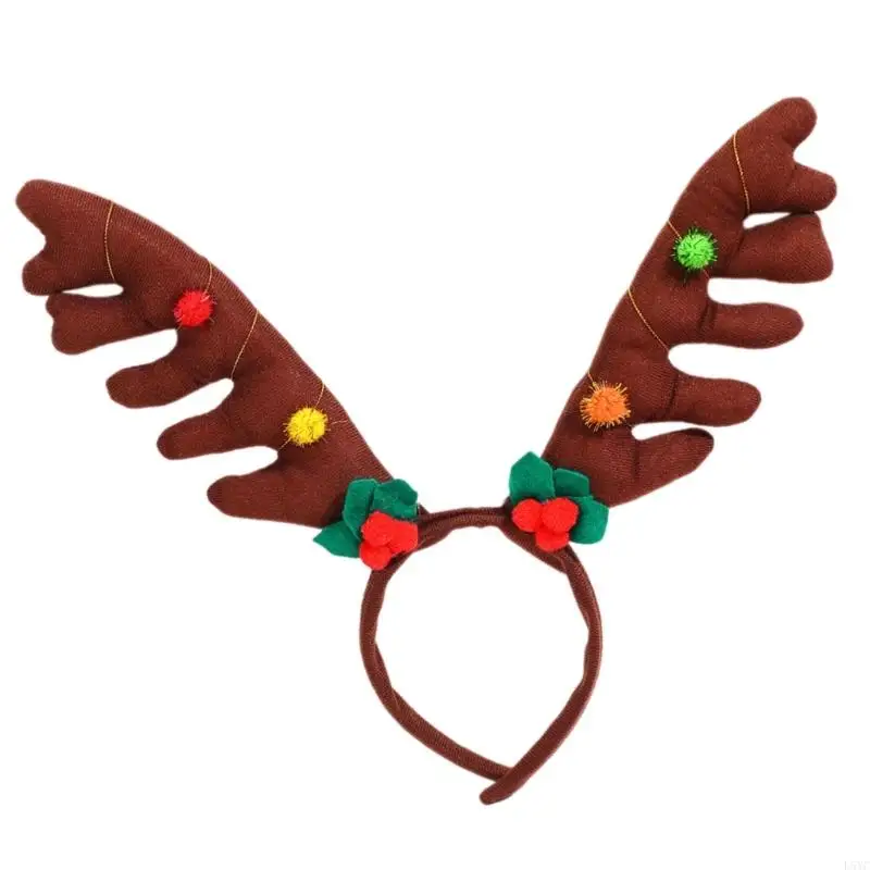 L5YC Topi Baja Tanduk Rusa Coklat Dapat Disesuaikan dengan Aksesori Kostum Mistletoe