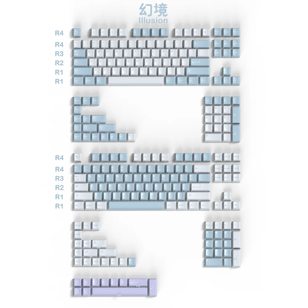 264 Keycaps for Mechanical Keyboard AF Icon Illusion ABS Double Shot Cherry Profile Blue Color Fit 68 75 84 96 980 100 GK61