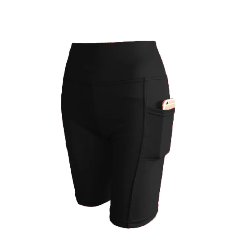 Damen Einfarbige Yoga-Shorts zum Joggen, Laufen, Radfahren, Fitness, Sportbekleidung, hohe Taille mit Seitentaschen, sportliche Shorts – Detail 5