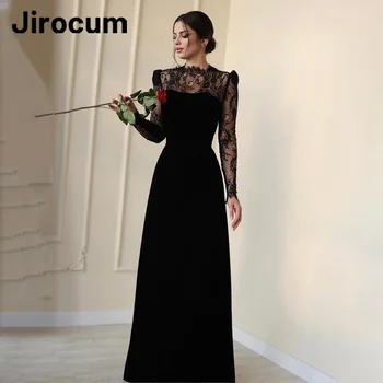 Jirocum-vestido de fiesta de encaje negro para mujer, Sexy, cuello alto, manga larga, vestido de noche personalizado, hasta el suelo, vestidos formales para ocasiones