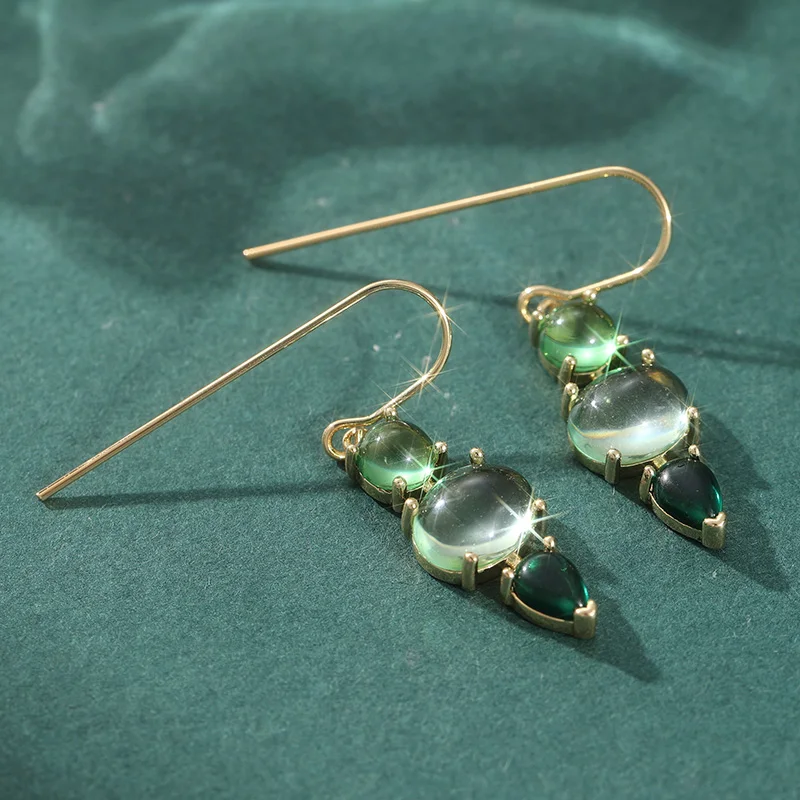 Vintage Eingelegte Grüne Synthetische Geometrische Edelstein-Ohrhänger Damen Mode Charm Bankett Party Ohrringe Schmuck