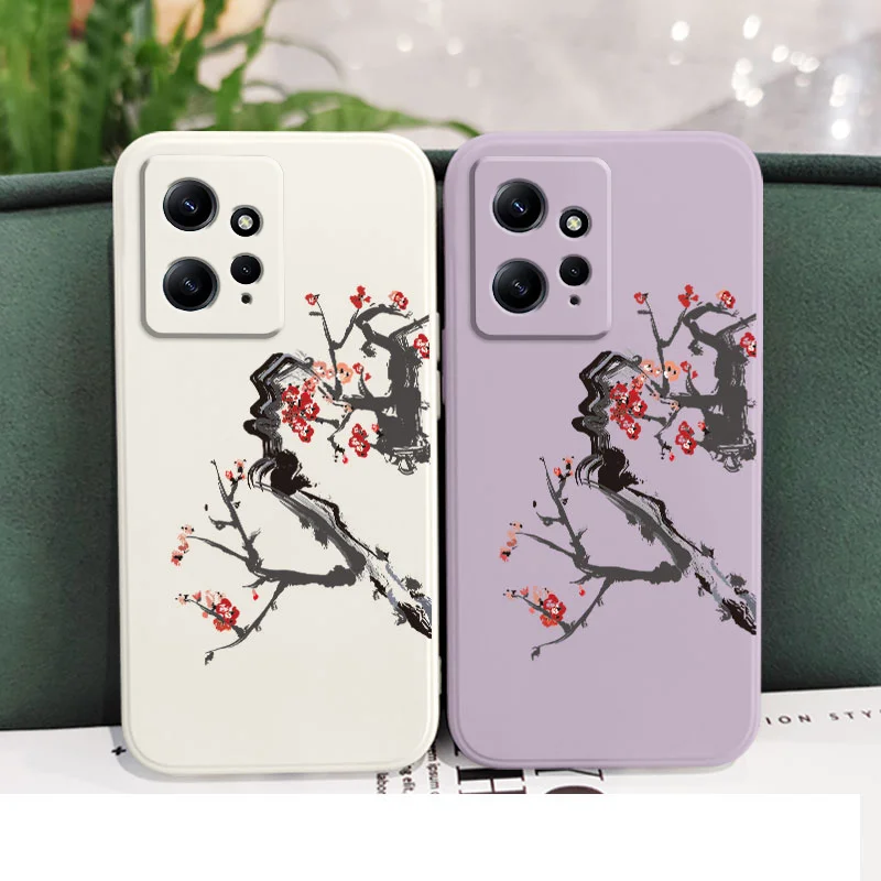 Cold Plum Tree Phone Case For Xiaomi Redmi Note 12 12S 11 11S 10 10T 10S 9 9S 8 7 Pro Plus 4G 5G Liquid Silicone Cover image 6