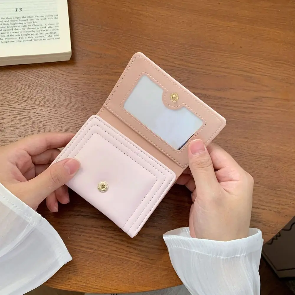 New Bowknot Short Wallet PU Leather Large Capacity Coin Purse Solid Color Mini ID Card Holder for Women