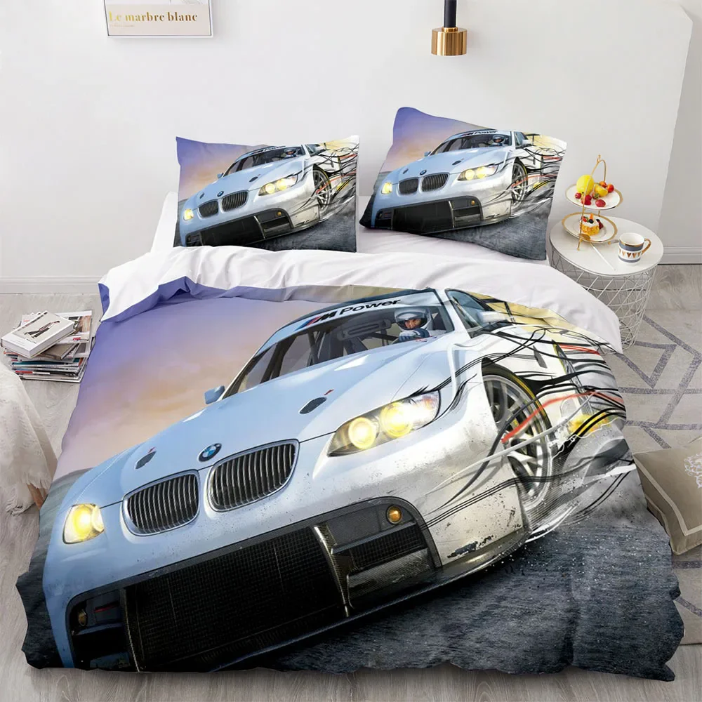 Sports Car Duvet Cover Sets Full Size,3 Piece Race Car Bedding Sets With Pillowcases For Teens Boys 2/3pcs Polyester Quilt Cover