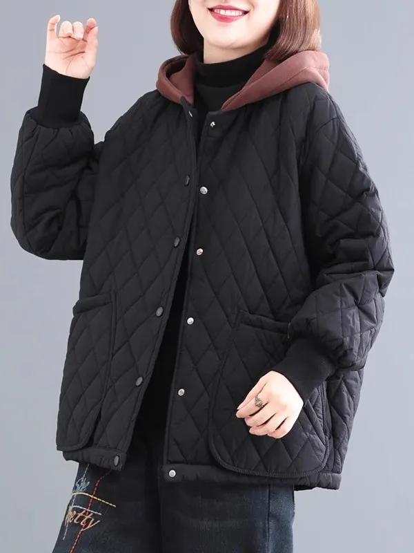 معطف Jaet نسائي شتوي فضفاض غير رسمي من القطن بغطاء للرأس منقوش ومريح للسيدات #2