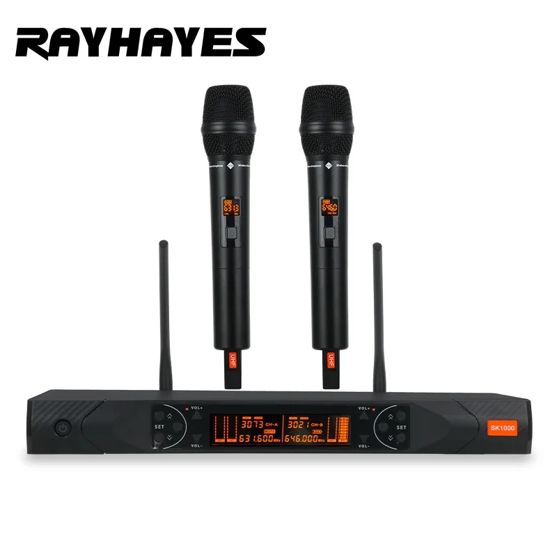 RAYHAYES SK1000 Wireless Microphone Professional UHF Dual Channel Karaoke Handheld Mic Microphone Church Conference