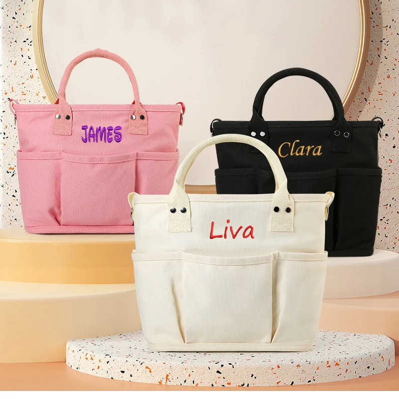 

New Fashion Customized Name Mommy Bag Canvas Outgoing Bag for Mother and Baby Custom Multi Functional Lightweight Shoulder Bags