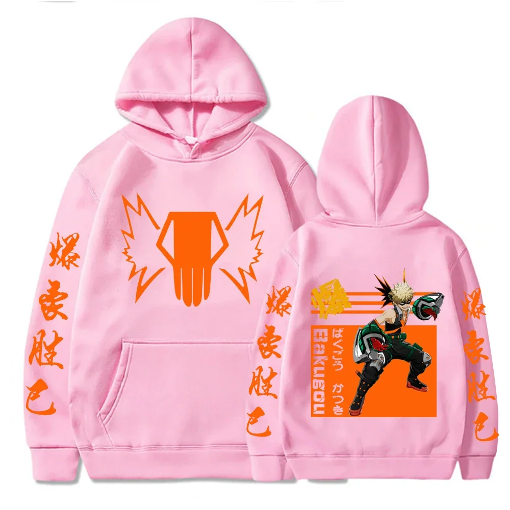 Japan Anime My Hero Academia Bakugou Katsuki Hoodies Women Men Loog Sleeve Kawaii Manga Orange Graphics Sweatshirts Clothes