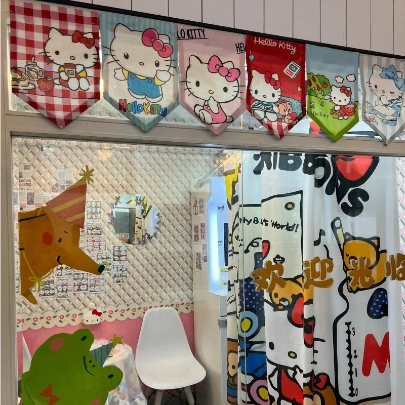 

Занавеска с треугольным флагом «Hello Kitty», для дома, детской комнаты, кухни, спальни, украшение для дверной рамы Sanrio, неперфорированная занавеска, милая