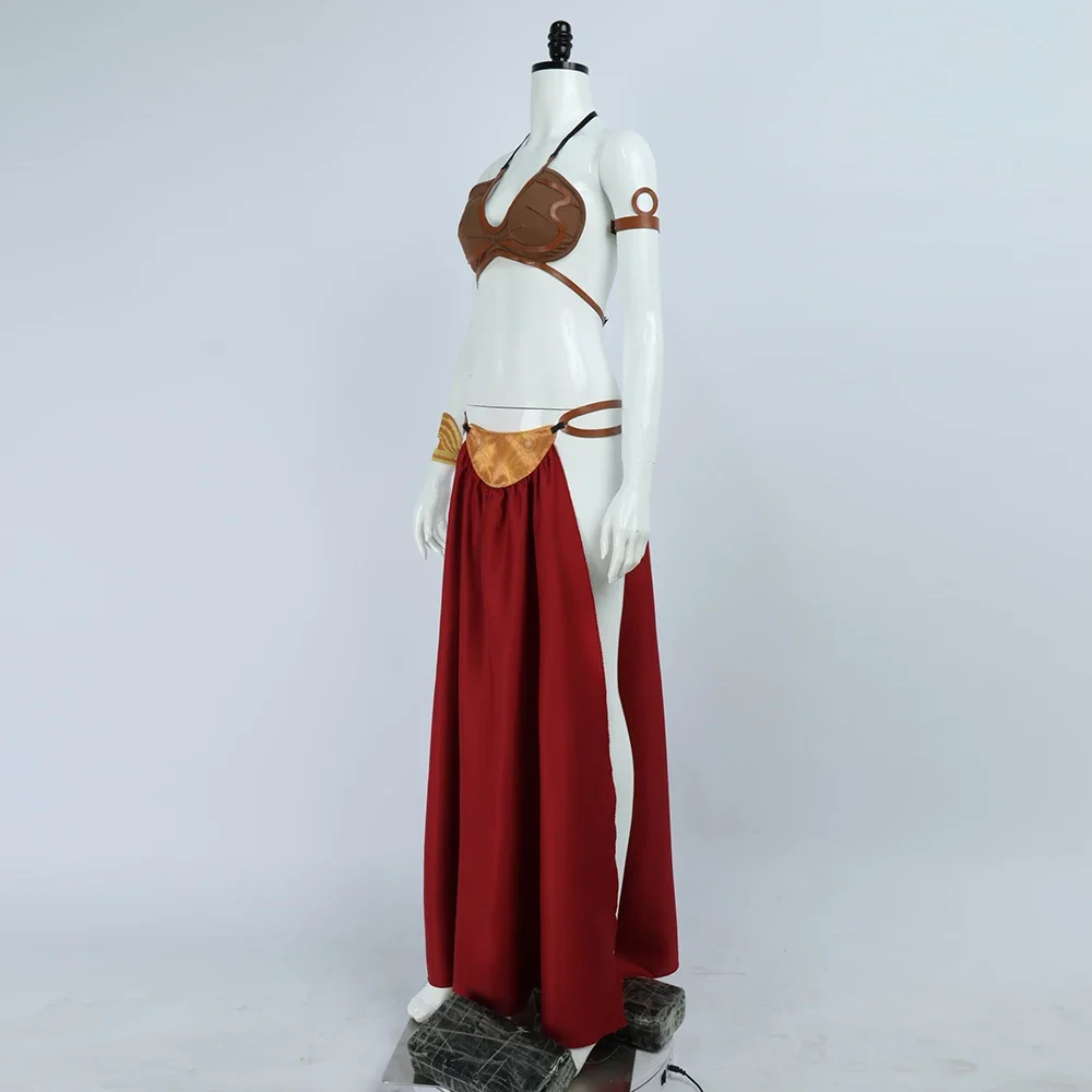 Princess Leia Cosplay Sexy Slave Dress Costume Movie Gold Color Fantasy Bikini Suit for Women Halloween Party Roleplay Outfit