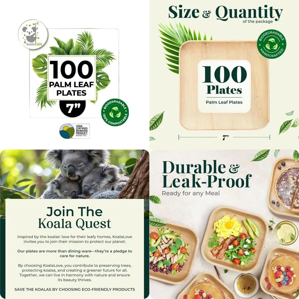 

Elegant 7 Inch Bamboo Square Disposable Plates, 100 Pack for Parties, Sturdier Than Paper & Plastic