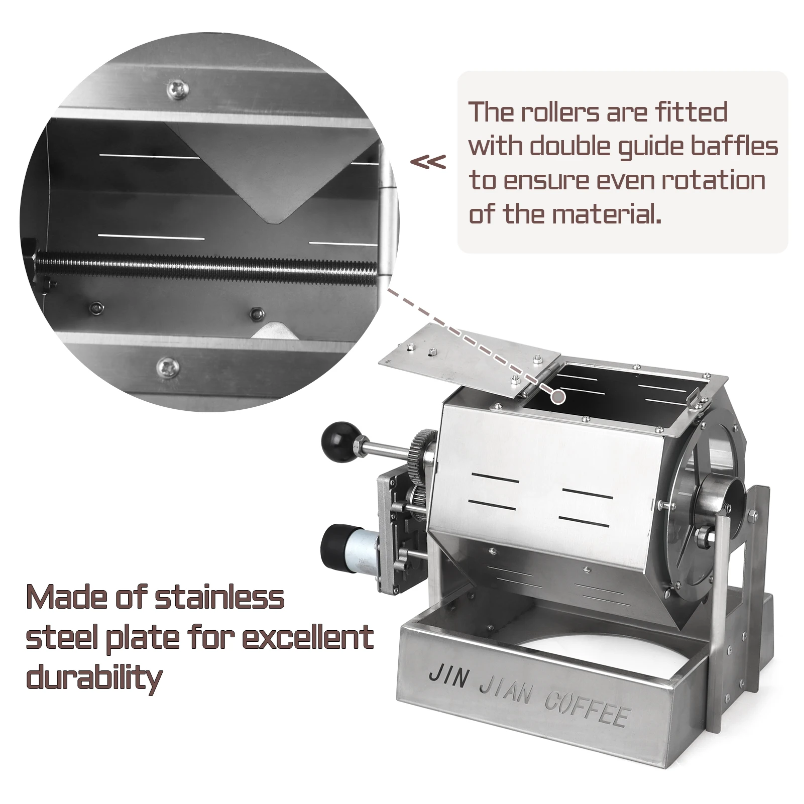 5L Electric Manual Coffee Roaster Coffee Bean Nuts Baking Machine Home Outdoor Roasting Machine Stainless Steel visible