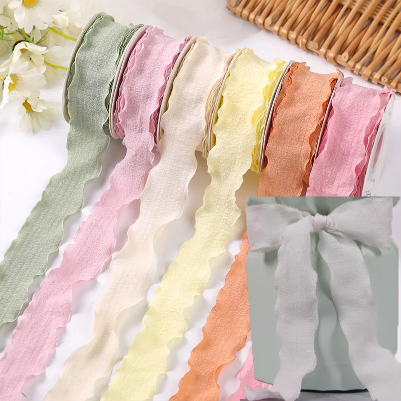 10Yards 2.5/4cm Polyester Pleated Fabric Fishtail Chiffon Ribbons For Flower Bouquet Packaging Gift Wrapping Wedding Decor