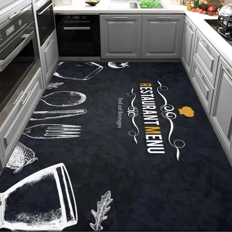 Simple Anti-fouling and Oil-proof Kitchen Mat Home Large Area Wear-resistant Rug Washable Pvc Leather Carpet for Living Room