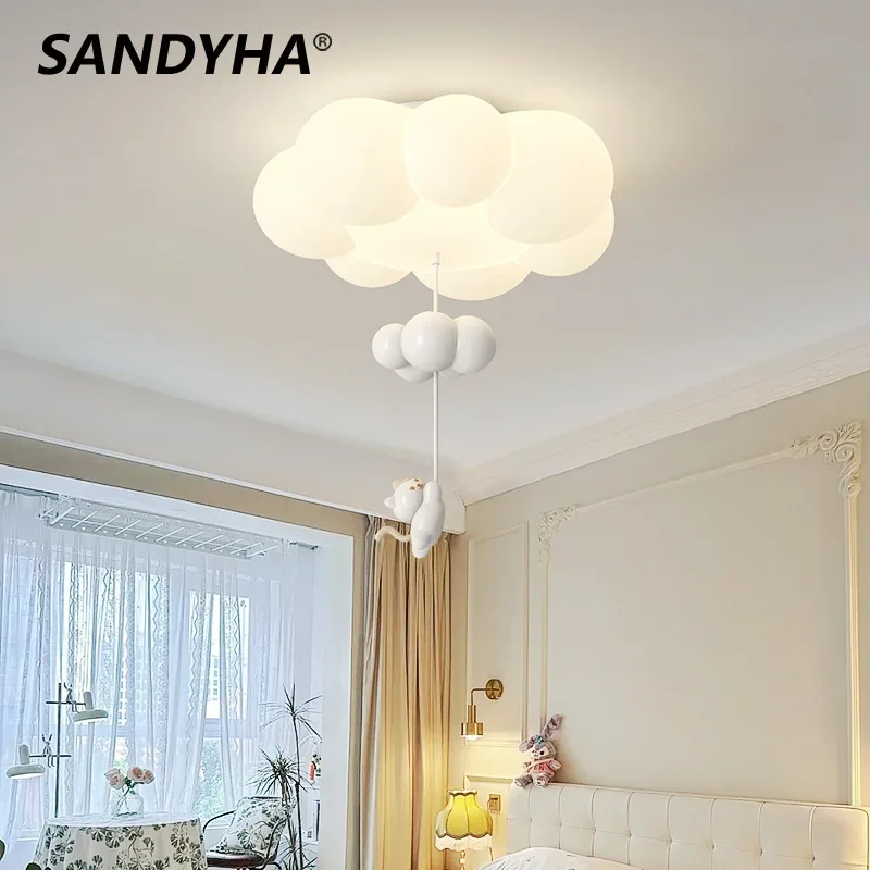 

Modern Cream Style Pendant Light Cartoon Cloud Cat Ceiling Chandelier Home Decor for Dining Table Baby's Bedroom Hanging Lamp