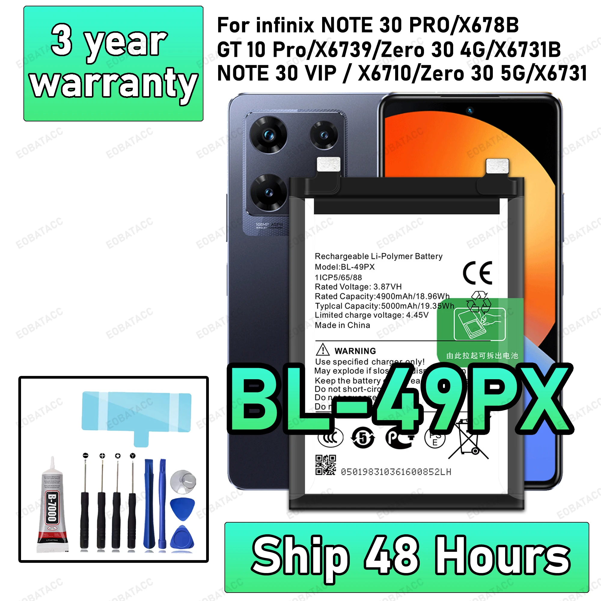 

100% New High Quanlity BL-49PX Battery For infinix note 30 pro/x6478b/gt10 pro/zero 30/x6731b/note 30 vip Replacement Batteria B