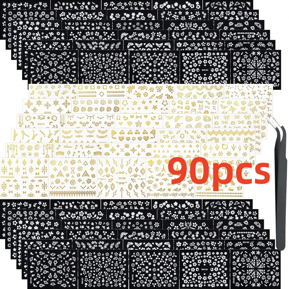 

90/70/60 листов 3D весна лето розовый и белый цветок наклейки для ногтей цветочные наклейки для дизайна ногтей с 1 пинцетом для женщин и девочек DIY маникюр *