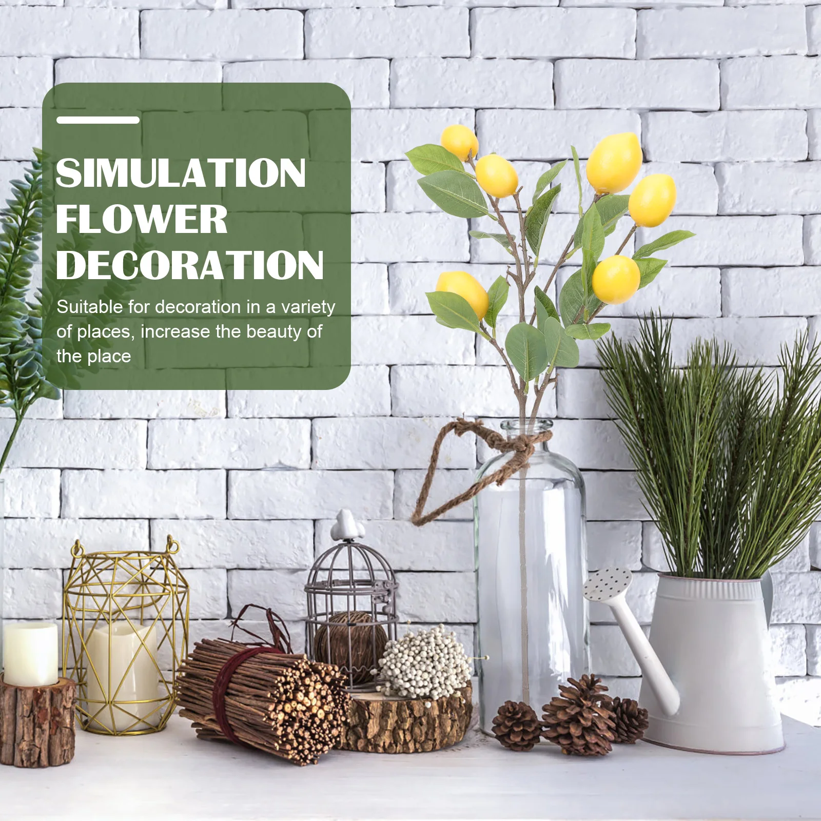 

Artificial Lemon Branch Vivid Simulation Odorless Safe Decor Plastic Floral Vase DIY nament Bright Color Realistic Texture